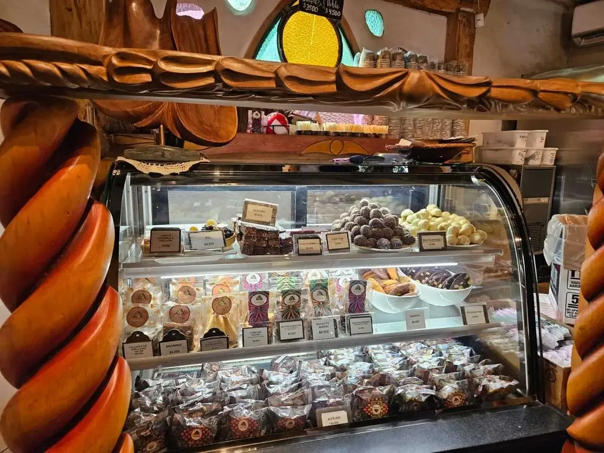 Handmade chocolates and pastries on display at Casa Chocolate, Cajón del Maipo
