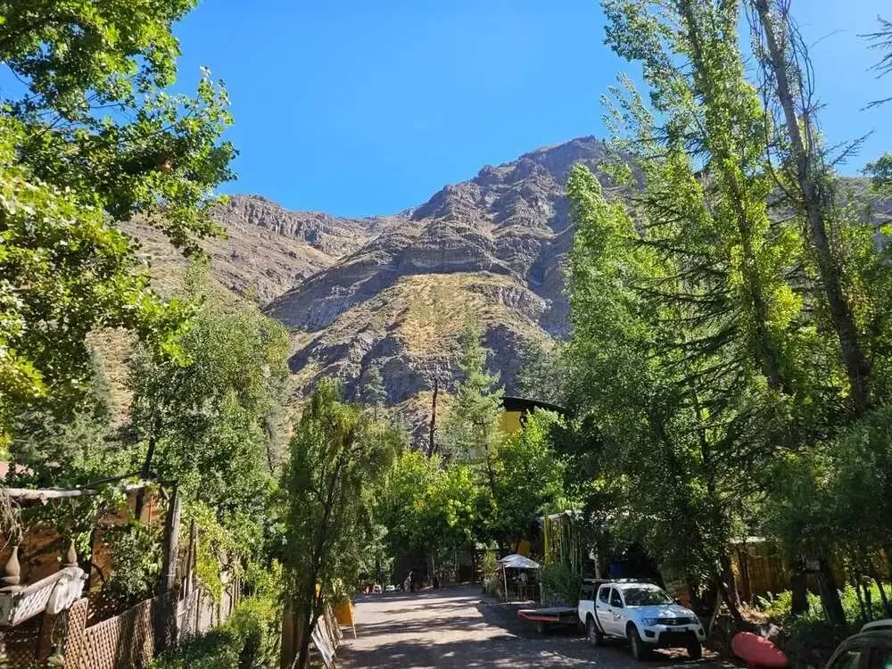 Entrance to Cascada de las Ánimas Nature Sanctuary in Cajón del Maipo with the Andes behind