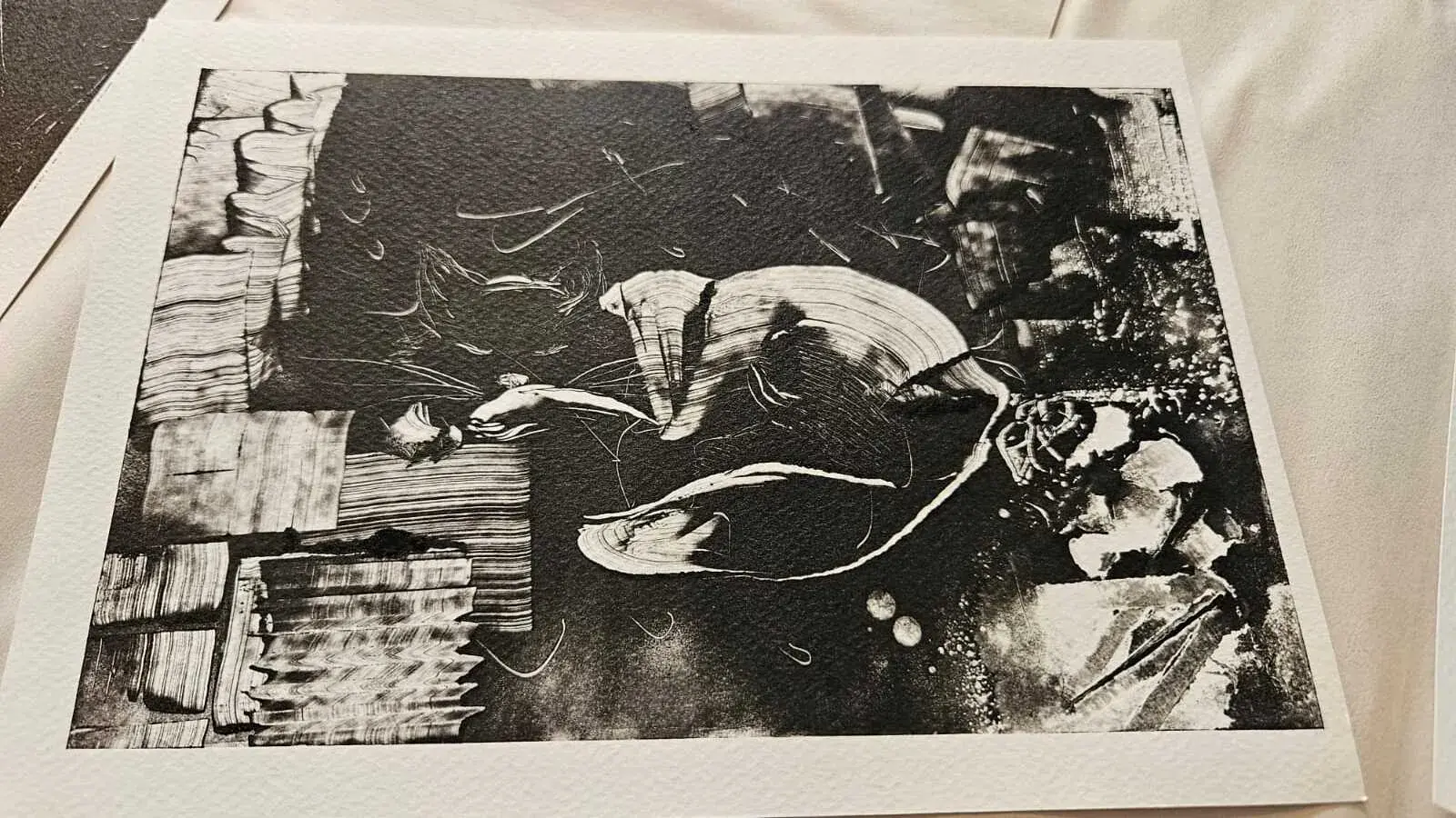 Artists working during a printmaking workshop in Valparaiso