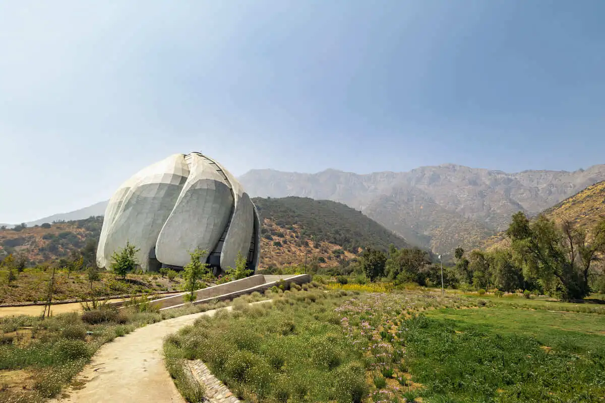 Bahai Temple in Santiago with Andes views