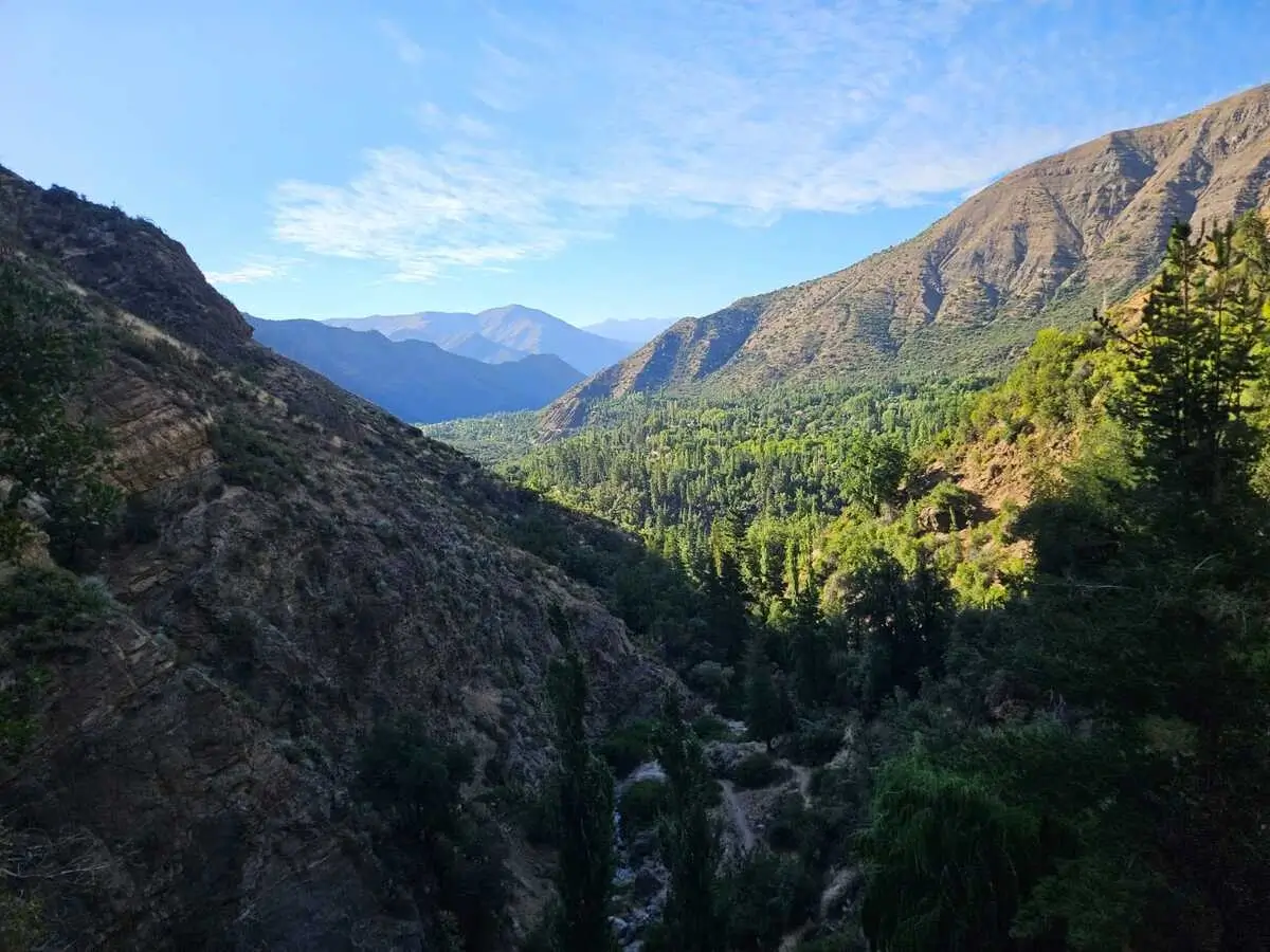 Panoramic view of the Cajón del Maipo valley with Andean peaks, Chile