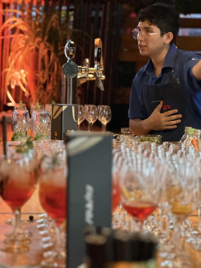 Chilean cocktails prepared at the bar during a food tour lunch