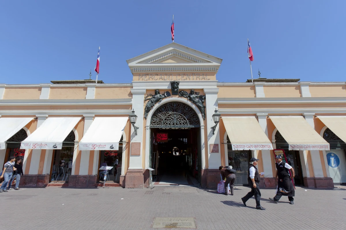 Main entrance of Mercado Central, Santiago's historic seafood market