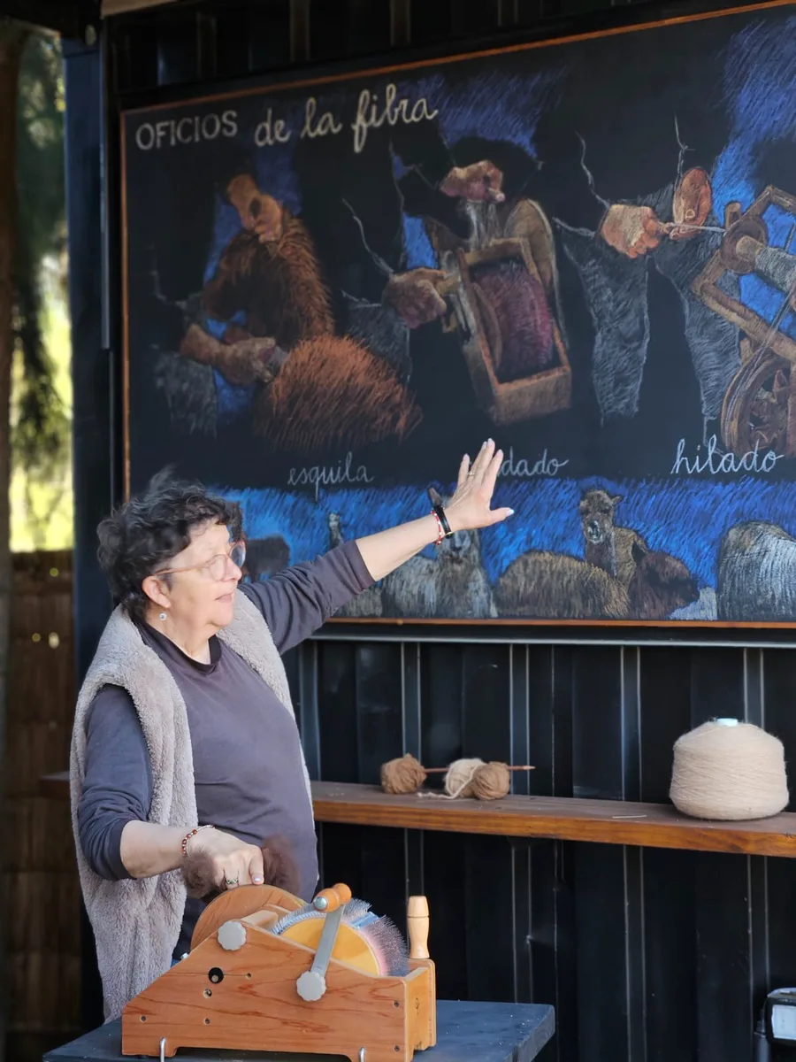 Instructor explaining how alpaca fiber is processed in the wool workshop