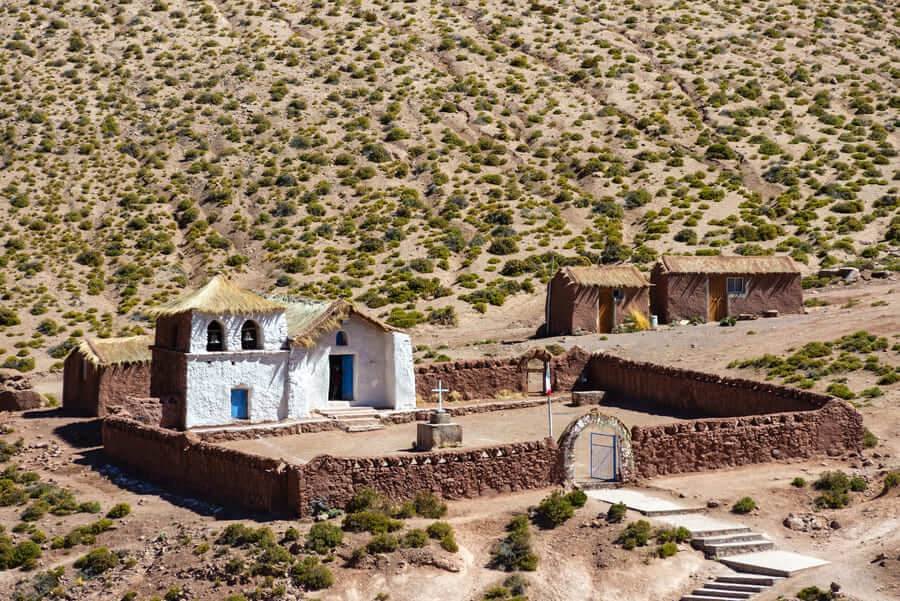 Adobe church of Machuca village on the road from El Tatio