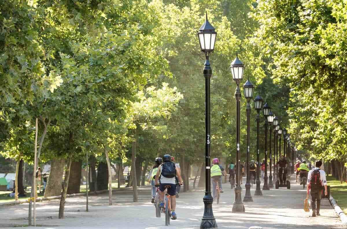 Tree-lined alley of Parque Forestal near the Lastarria neighbourhood