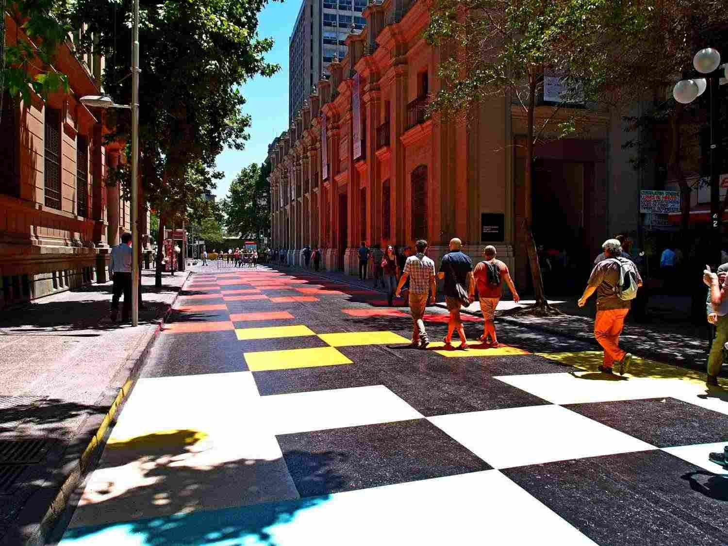 Colorful painted Paseo Bandera street in downtown Santiago