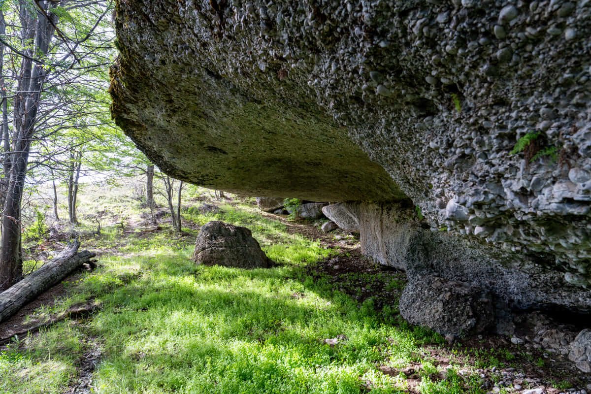 Prehistoric rock shelter under a conglomerate overhang at Cerro Benitez