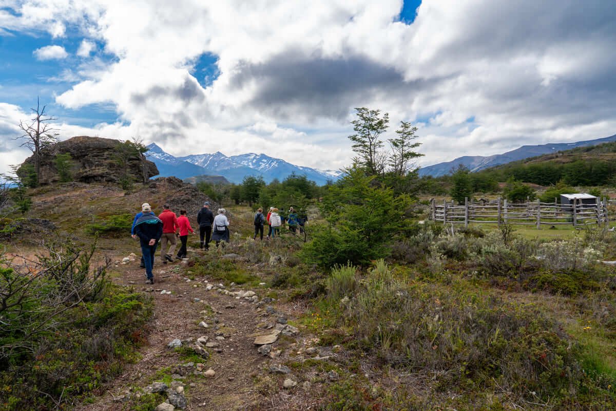 Walking group on the Rupestre trail near Cerro Benitez, Puerto Natales