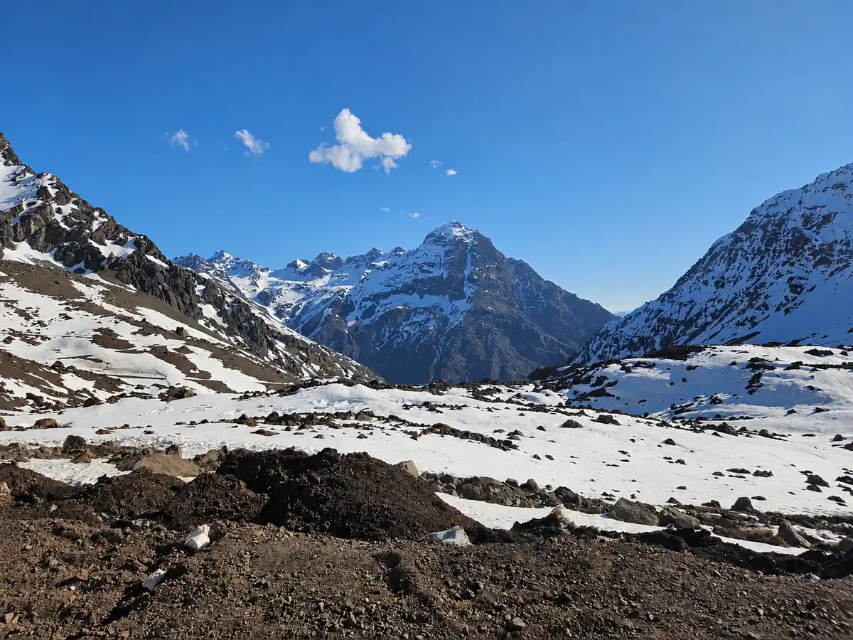 Snow-covered high Andes peaks near the Los Libertadores pass on the Chile-Argentina crossing