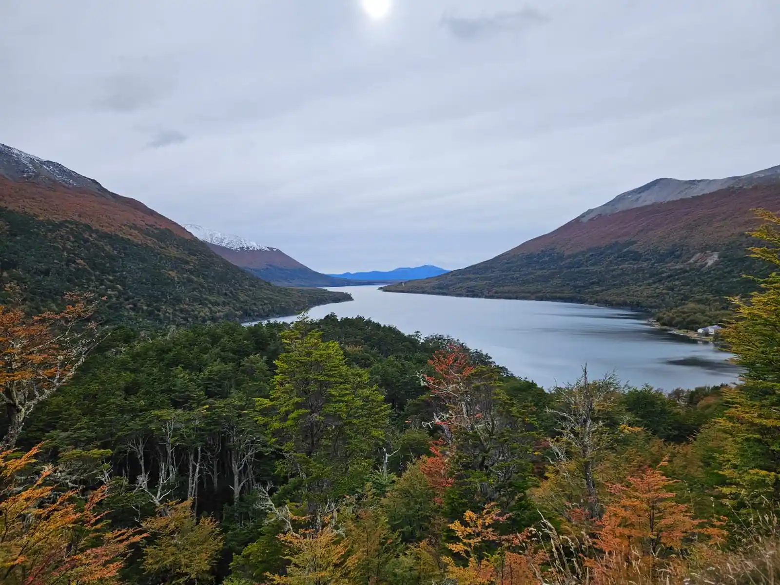 Lake Escondido and autumn lenga forest seen from the Garibaldi Pass viewpoint on the Punta Arenas - Ushuaia route